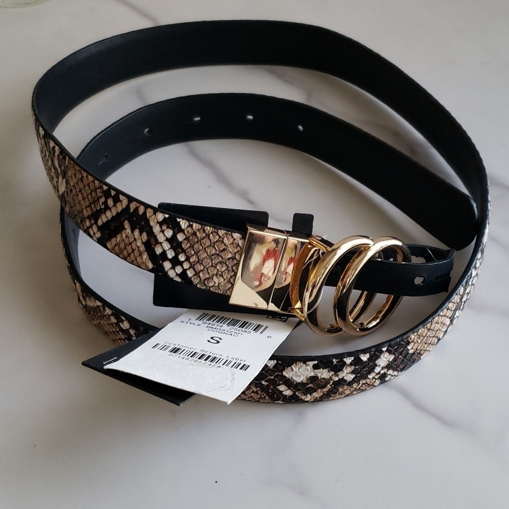 INC International Concepts Double Circle Reversible Faux Snakeskin/Cognac Belt S